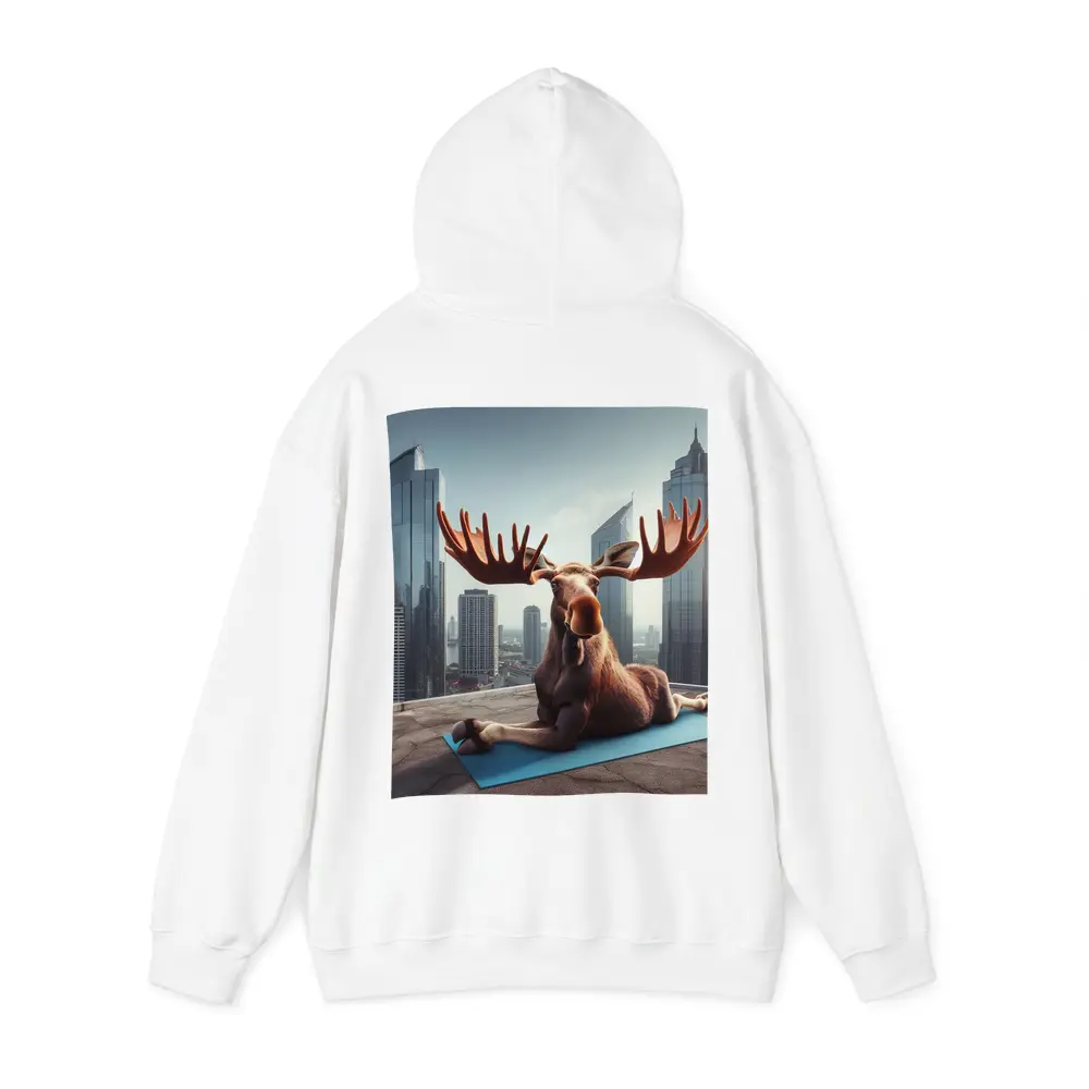 Moose Doing Yoga on City Rooftop – Hoodies