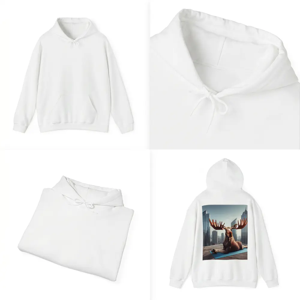 Moose Doing Yoga on City Rooftop – Hoodies