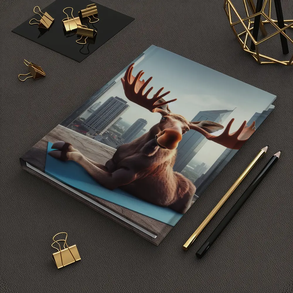 Moose Doing Yoga on City Rooftop – Notebooks