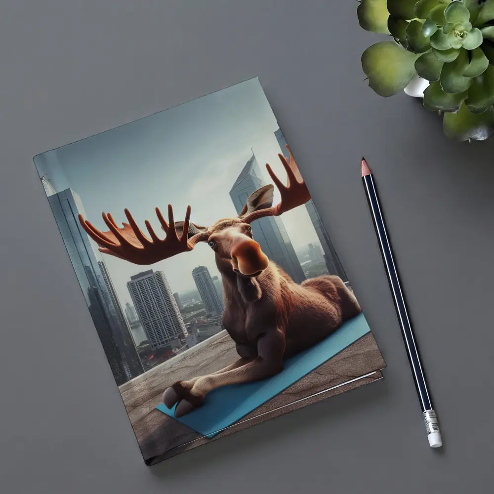 Moose Doing Yoga on City Rooftop – Notebooks