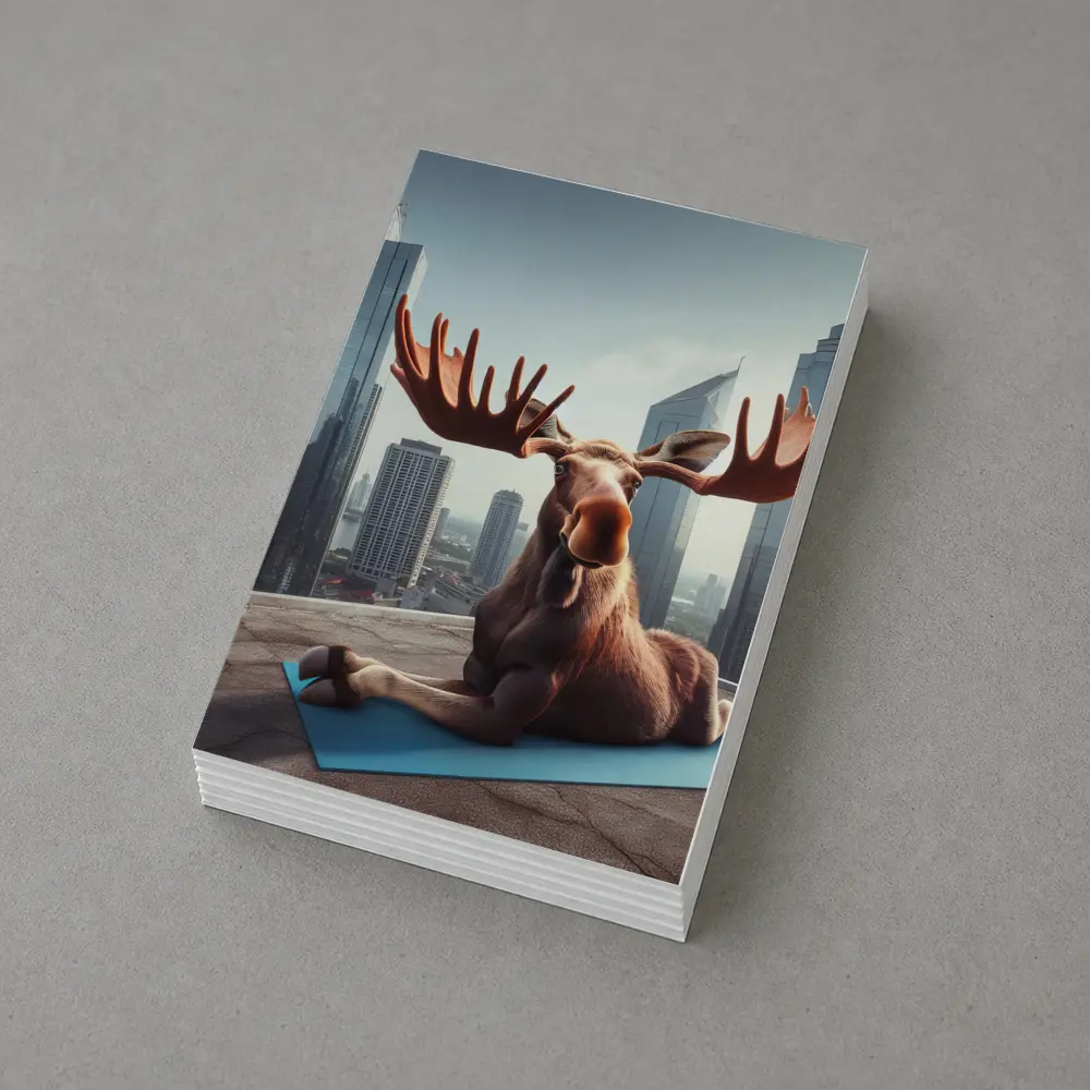 Moose Doing Yoga on City Rooftop – Postcards