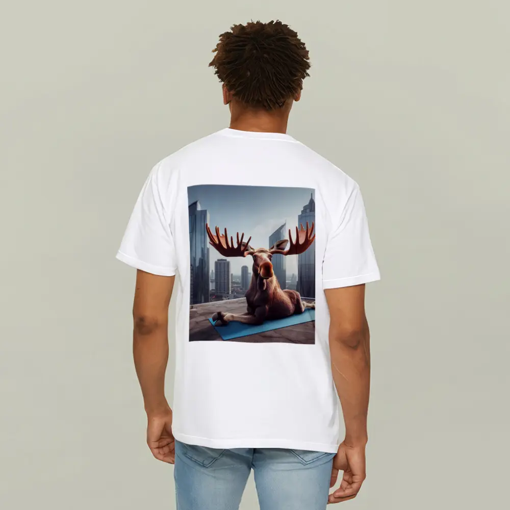 Moose Doing Yoga on City Rooftop – T-Shirts