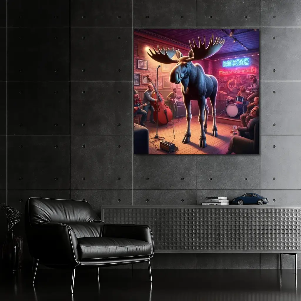 Moose on Stage at Neon Bar – Wall Art