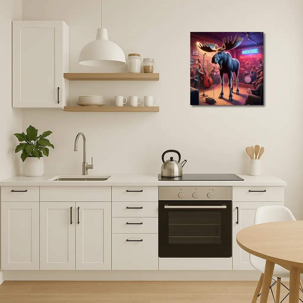 Moose on Stage at Neon Bar – Wall Art