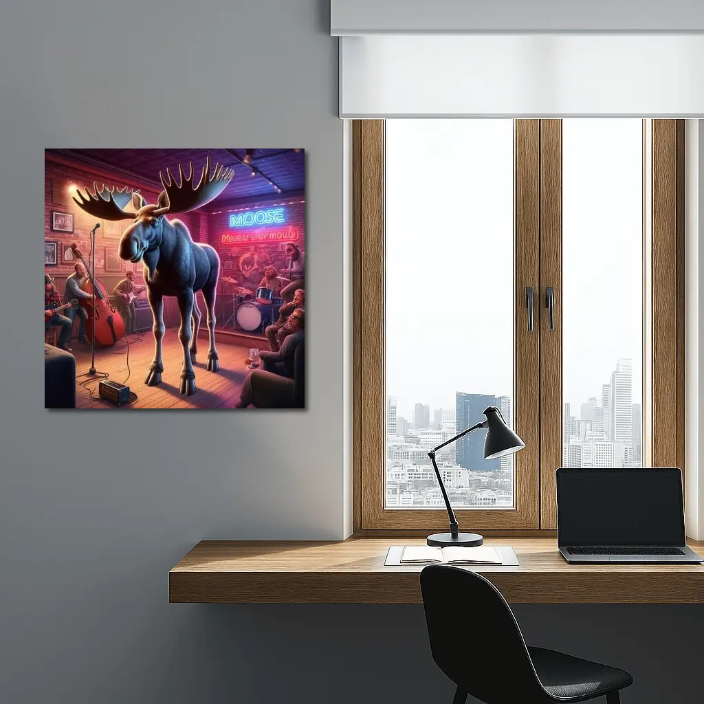 Moose on Stage at Neon Bar – Wall Art
