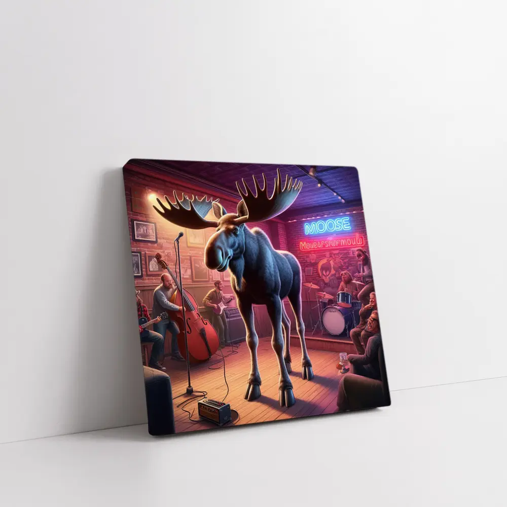 Moose on Stage at Neon Bar – Wall Art