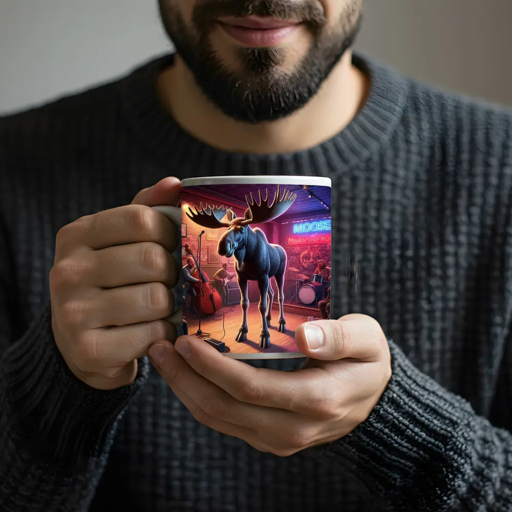 Moose on Stage at Neon Bar – Mugs