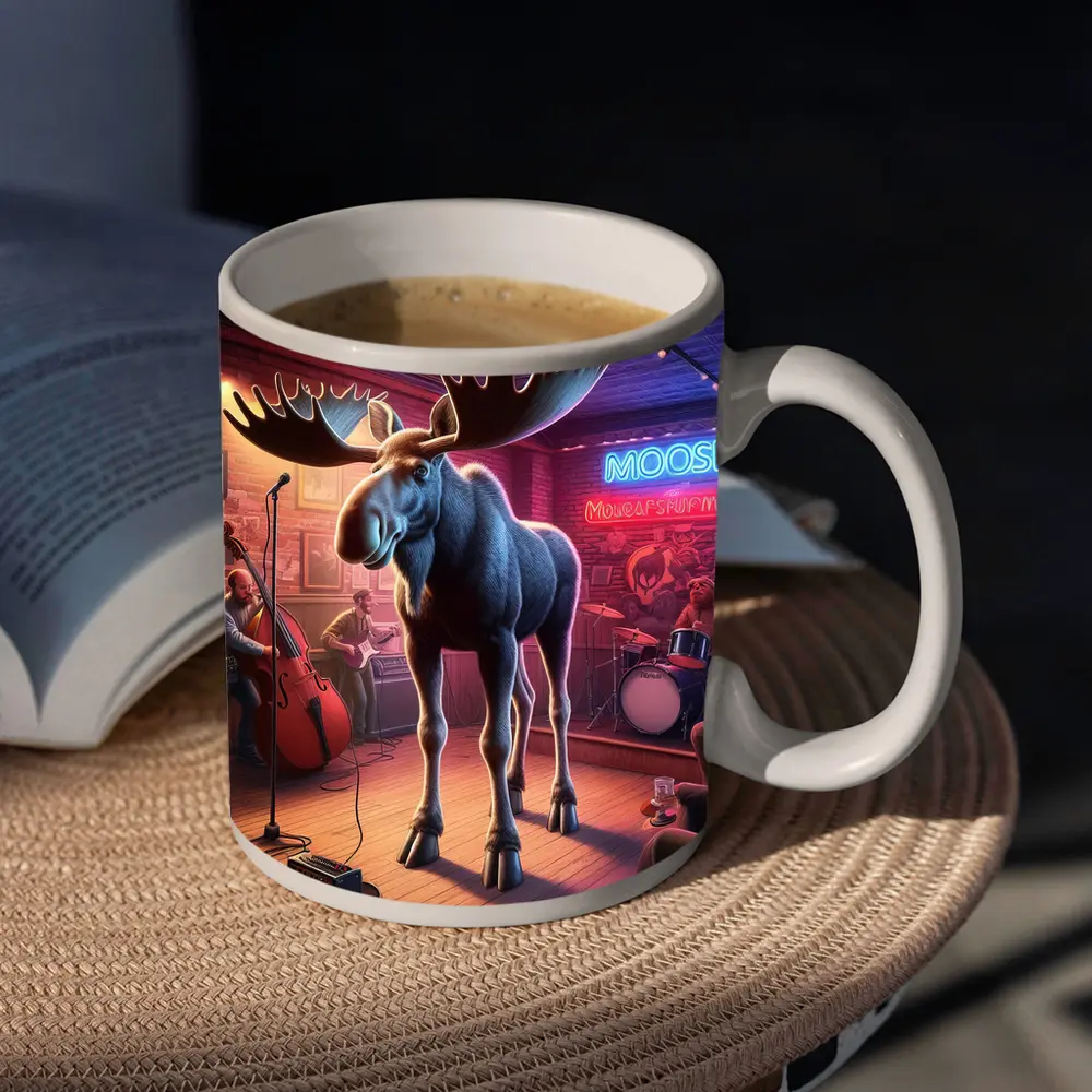 Moose on Stage at Neon Bar – Mugs