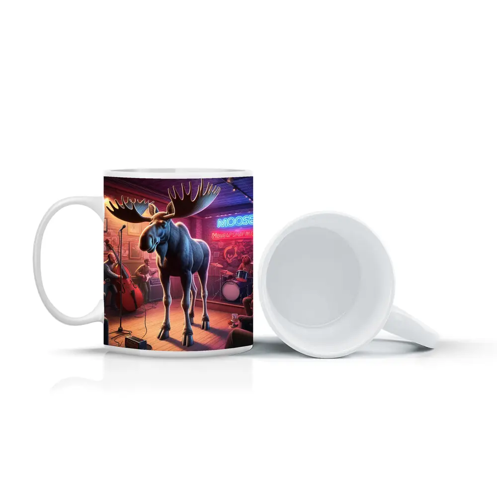Moose on Stage at Neon Bar – Mugs