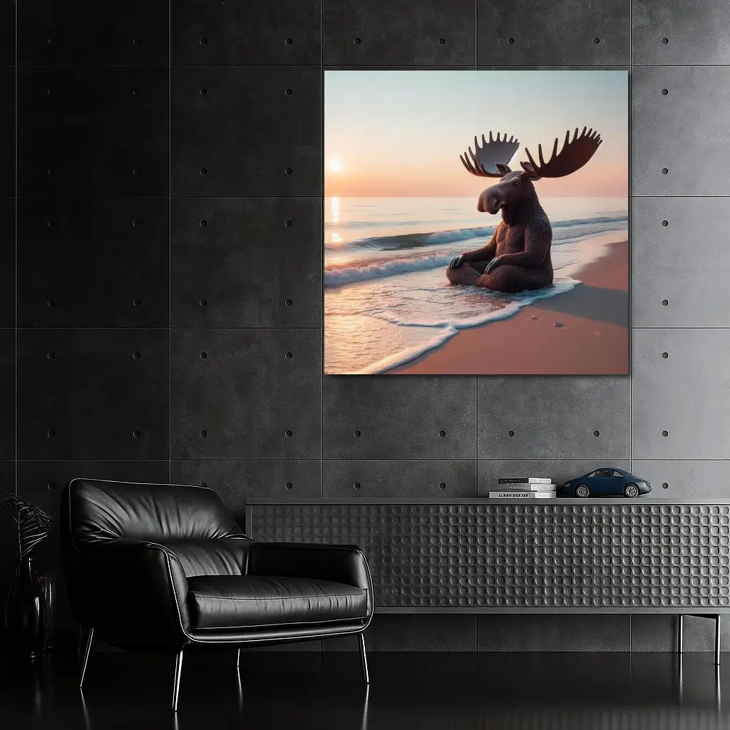 Moose Meditating on Peaceful Sunset Beach – Wall Art