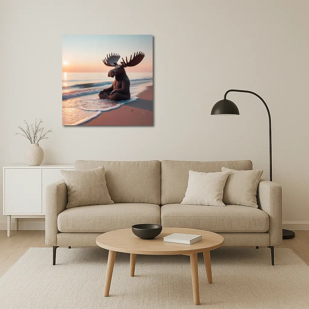 Moose Meditating on Peaceful Sunset Beach – Wall Art