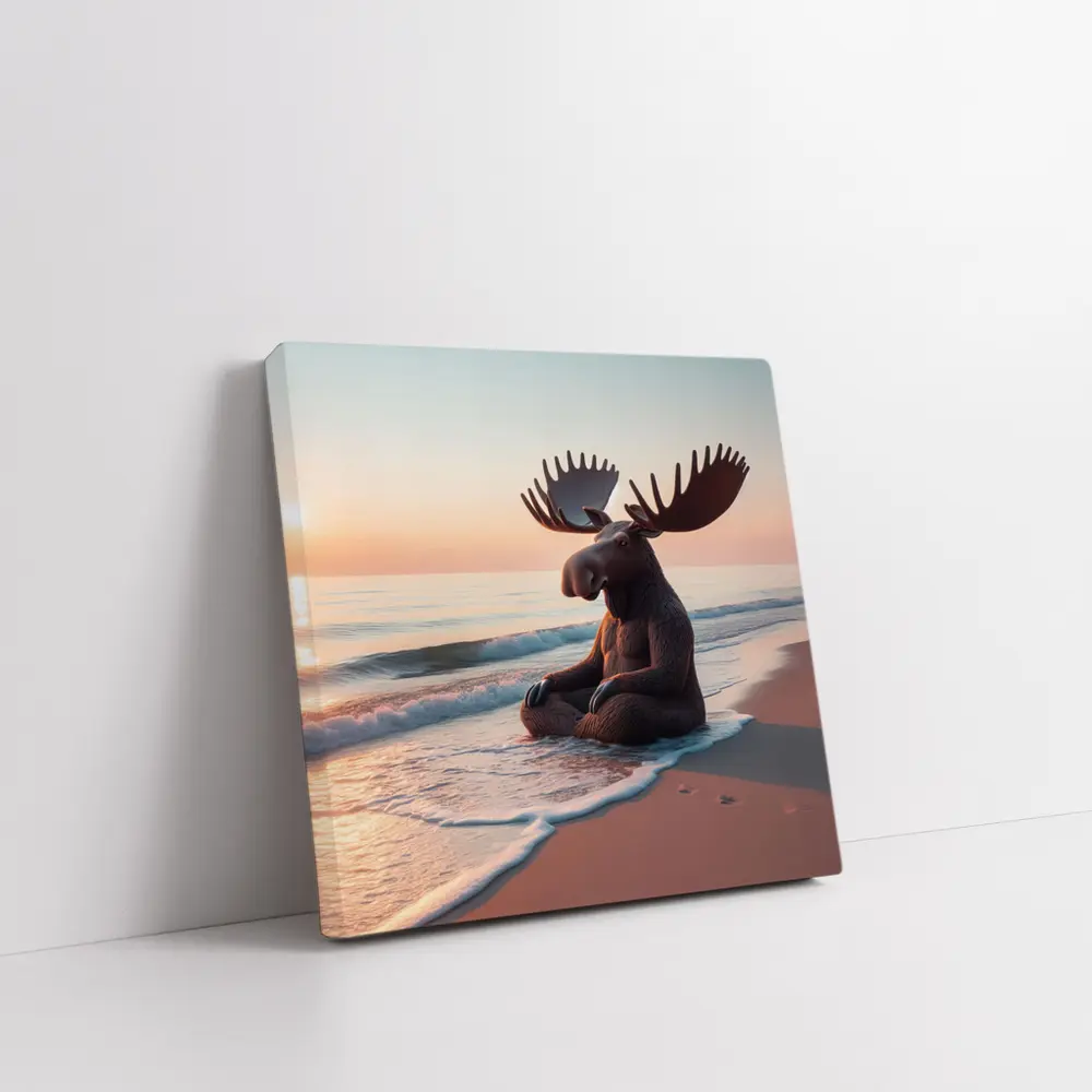 Moose Meditating on Peaceful Sunset Beach – Wall Art