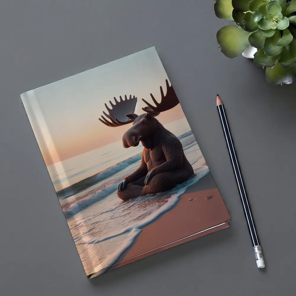 Moose Meditating on Peaceful Sunset Beach – Notebooks