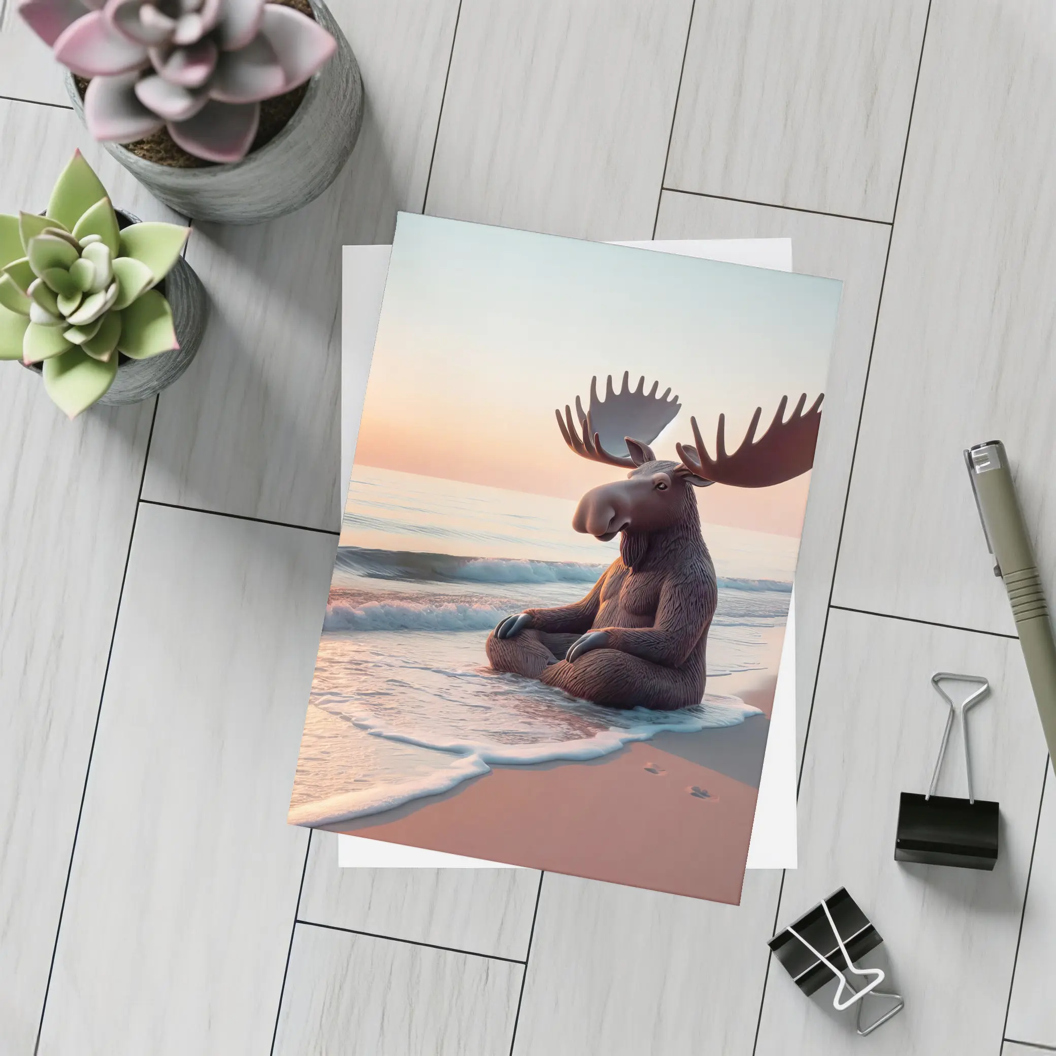 Moose Meditating on Peaceful Sunset Beach – Postcards