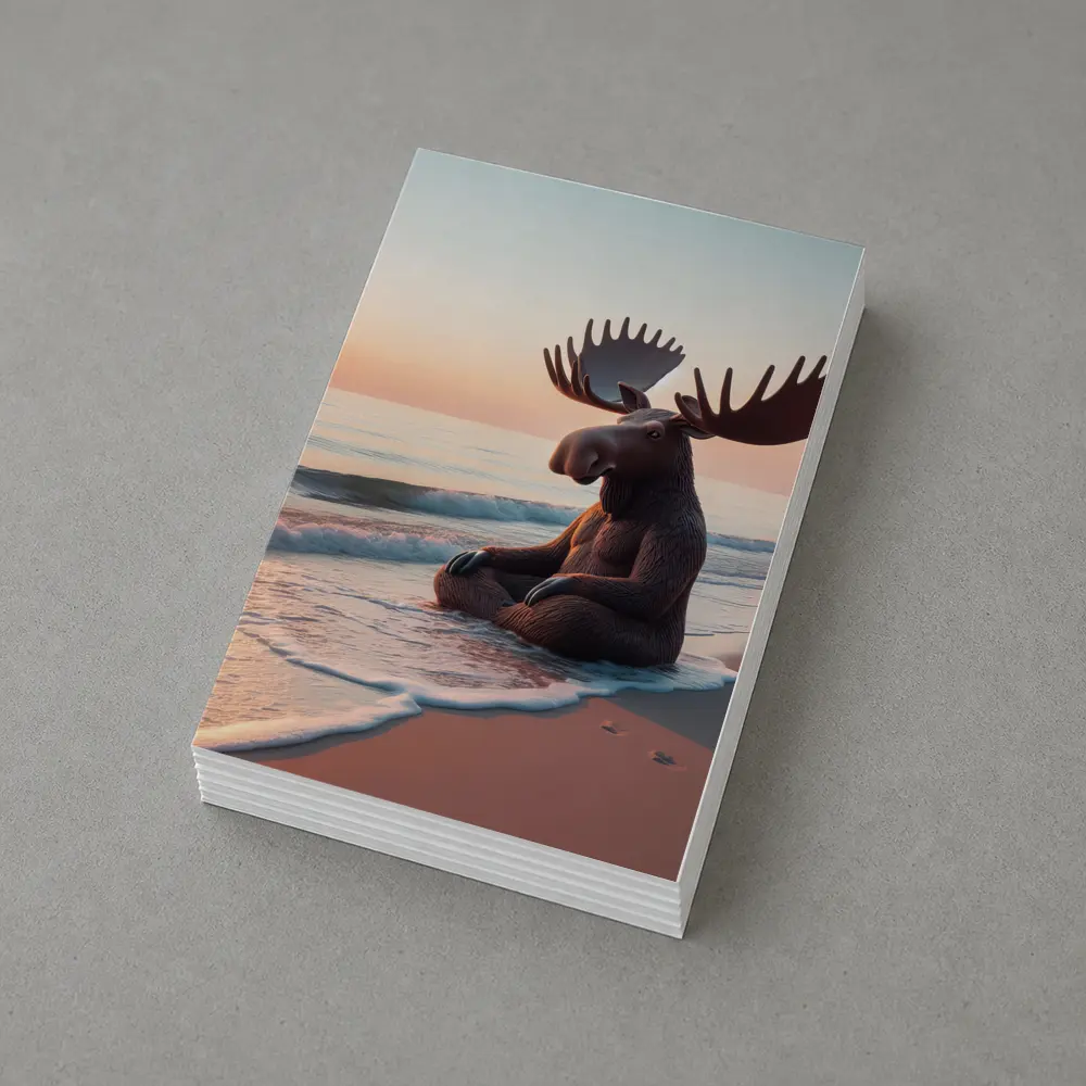 Moose Meditating on Peaceful Sunset Beach – Postcards