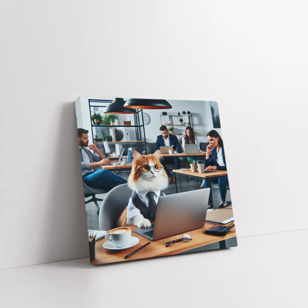 Office Cat Wearing Suit Working Laptop – Wall Art