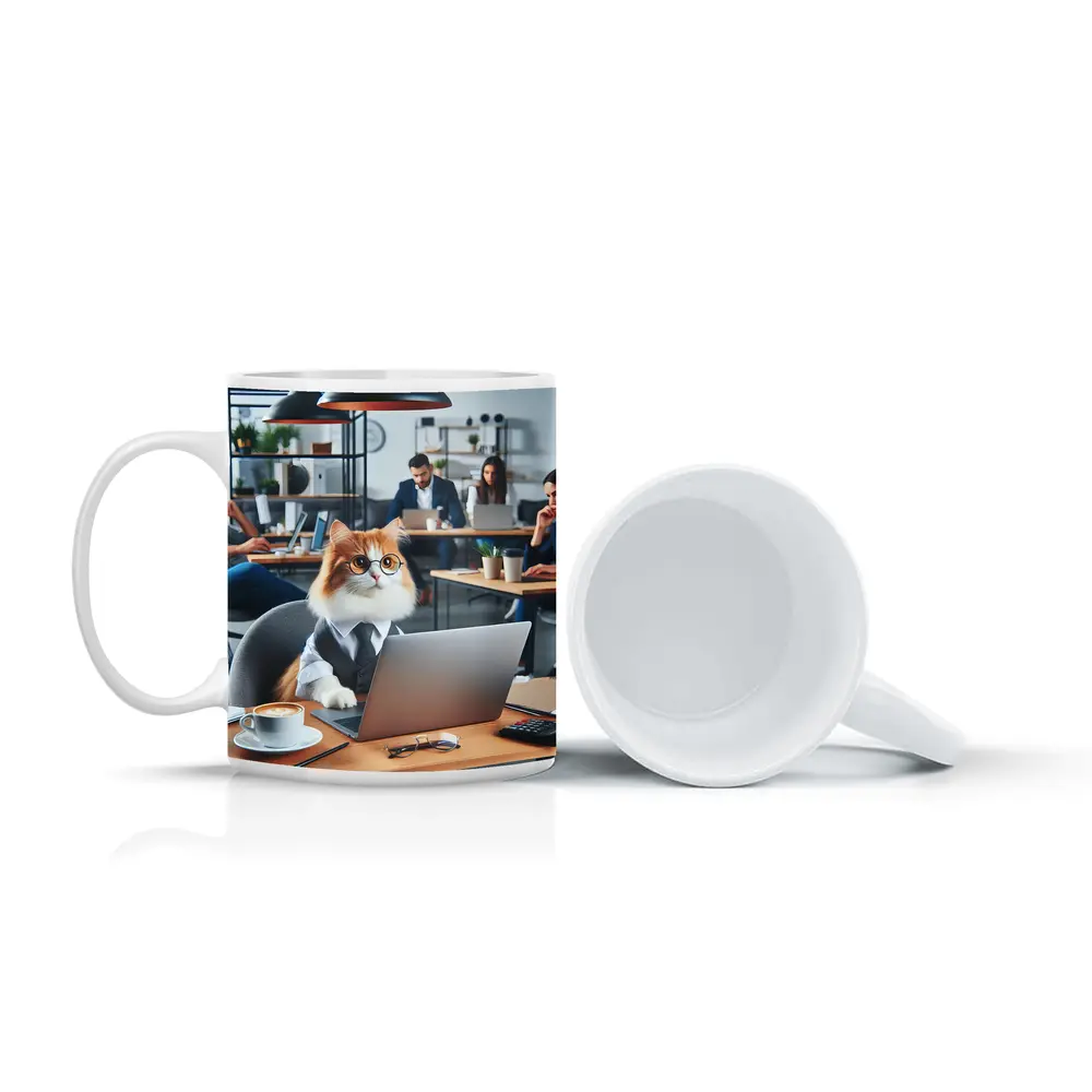 Office Cat Wearing Suit Working Laptop – Mugs