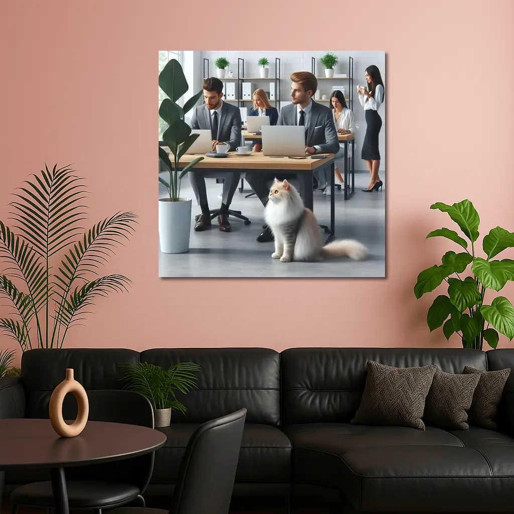 Persian Cat in Modern Office Workspace – Wall Art