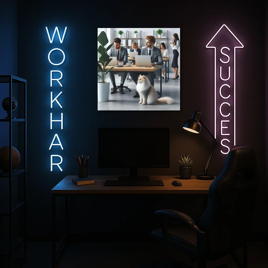 Persian Cat in Modern Office Workspace – Wall Art