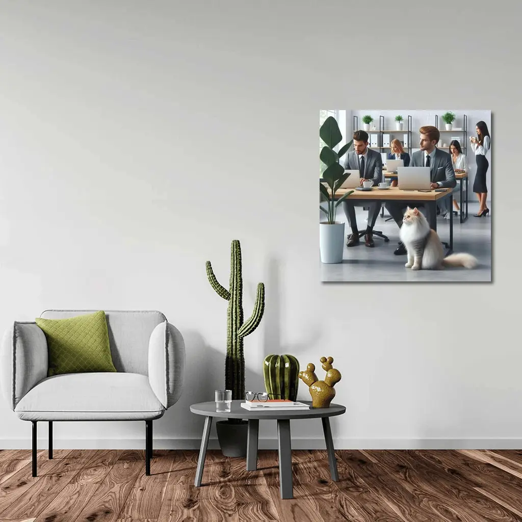 Persian Cat in Modern Office Workspace – Wall Art