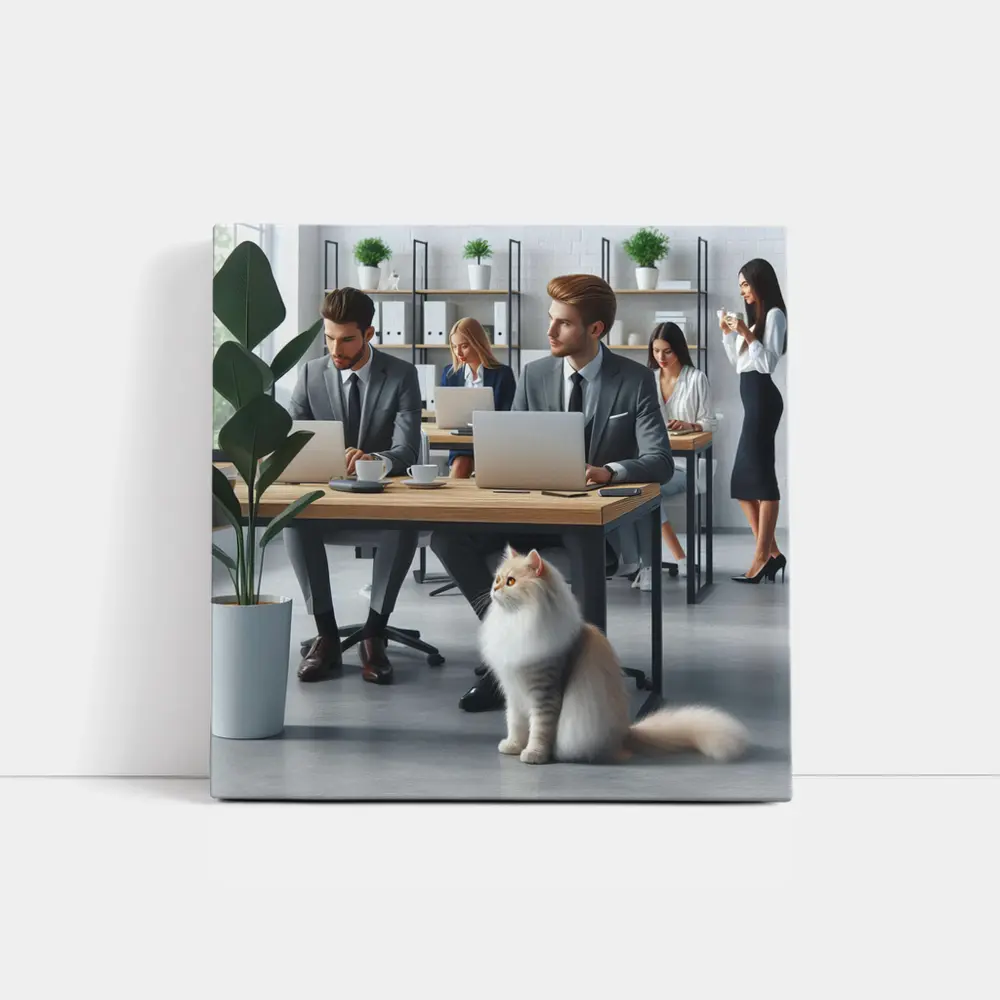 Persian Cat in Modern Office Workspace – Wall Art