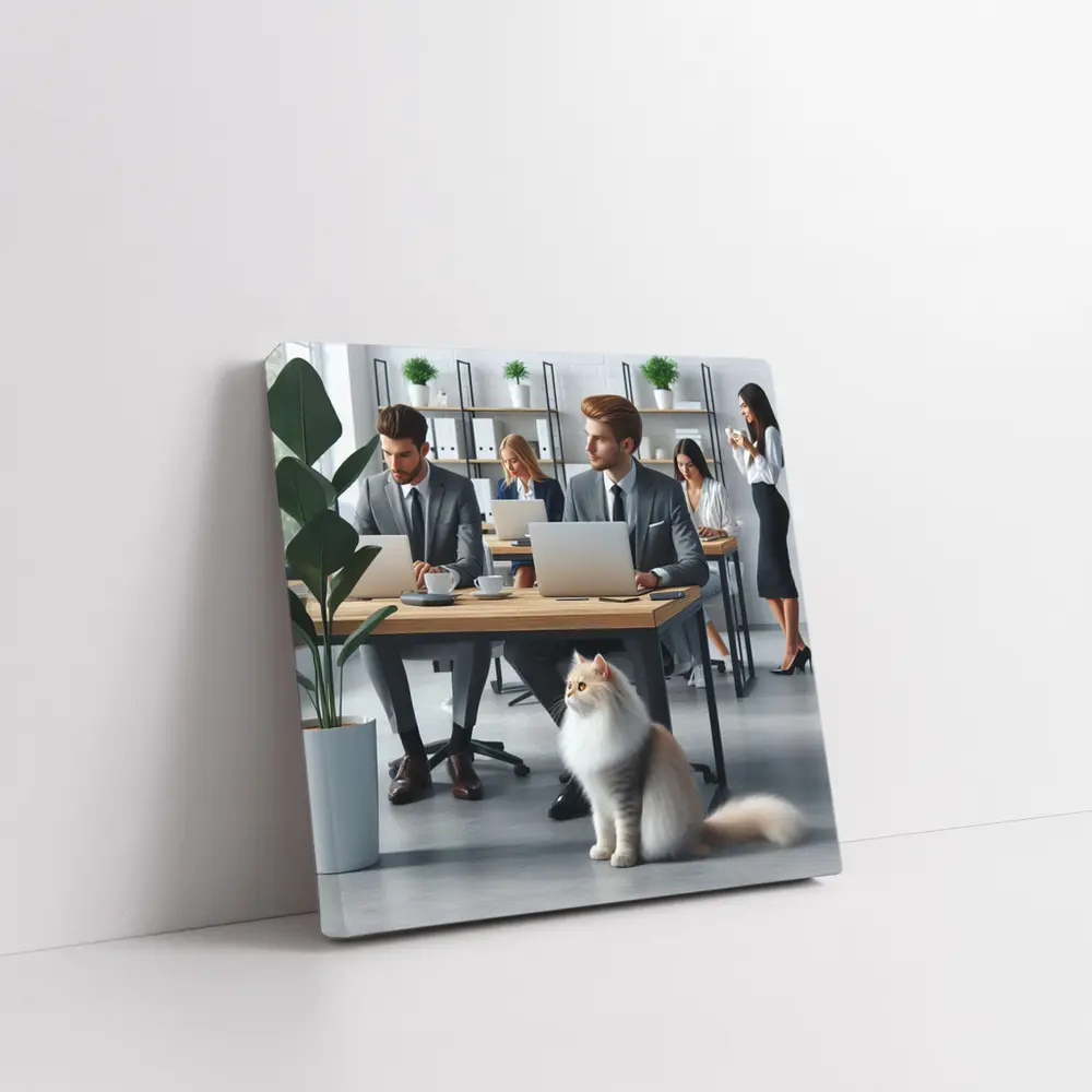 Persian Cat in Modern Office Workspace – Wall Art