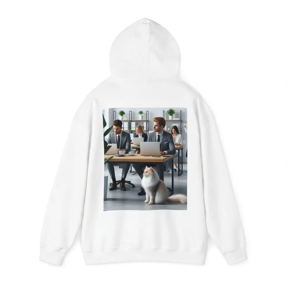 Persian Cat in Modern Office Workspace – Hoodies