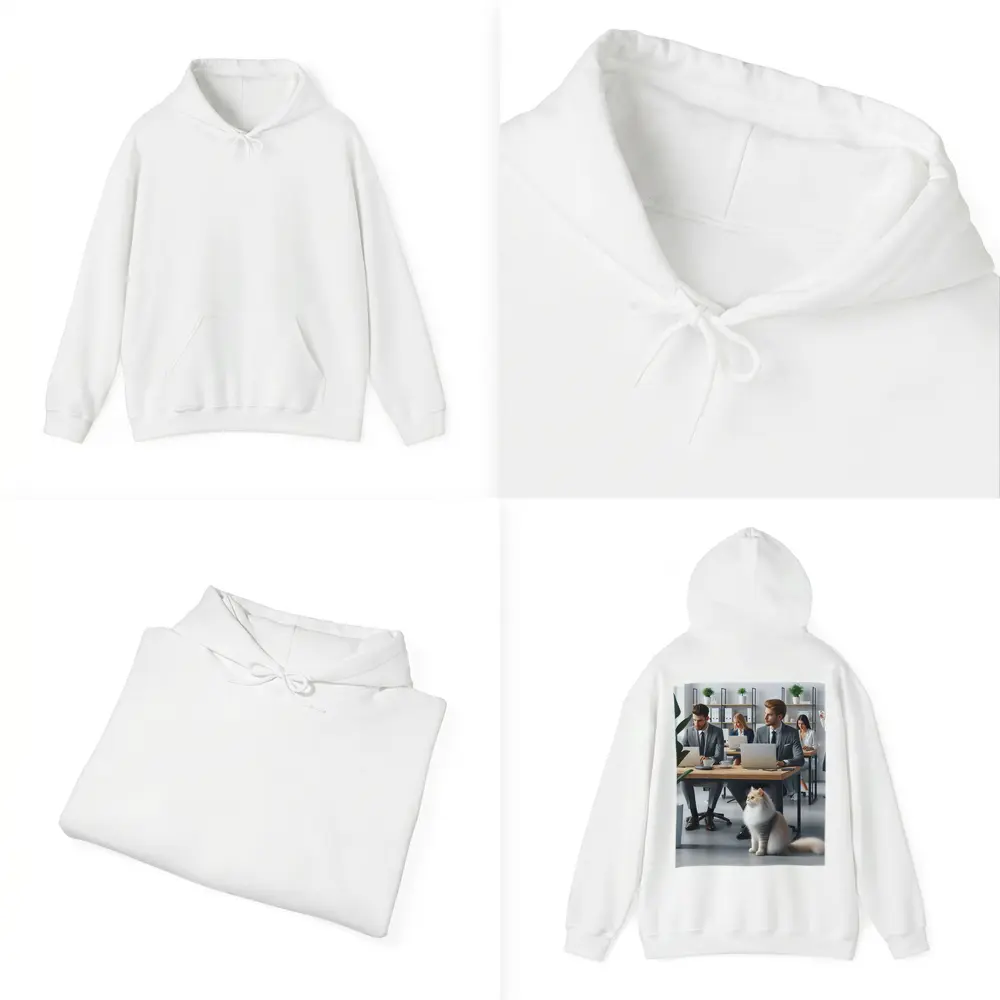 Persian Cat in Modern Office Workspace – Hoodies