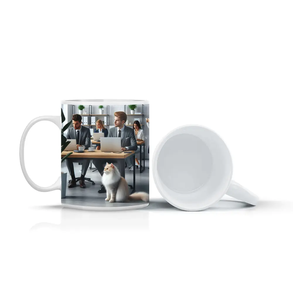 Persian Cat in Modern Office Workspace – Mugs
