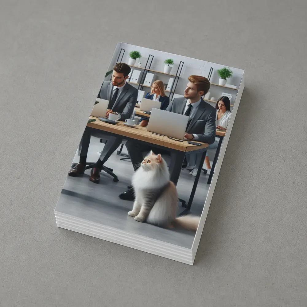 Persian Cat in Modern Office Workspace – Postcards