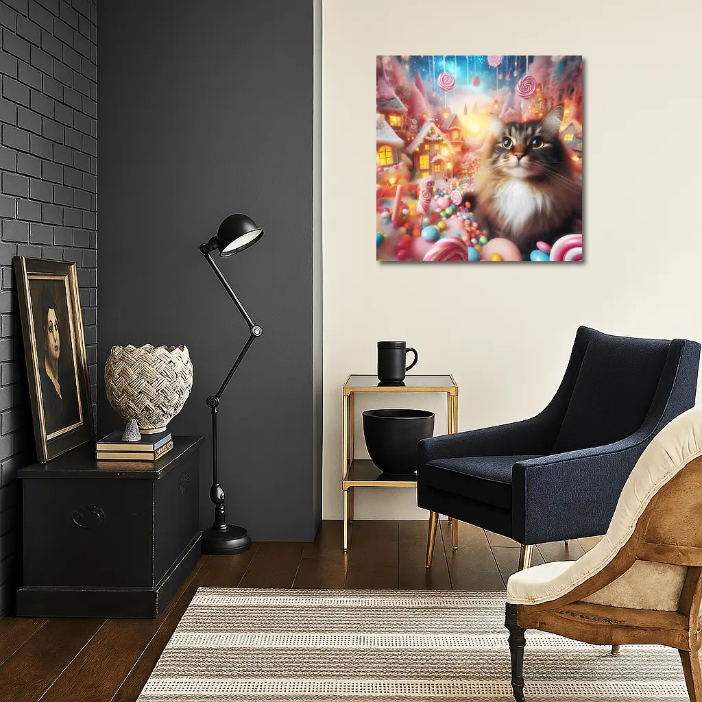 Fluffy Cat in Magical Candy Wonderland – Wall Art