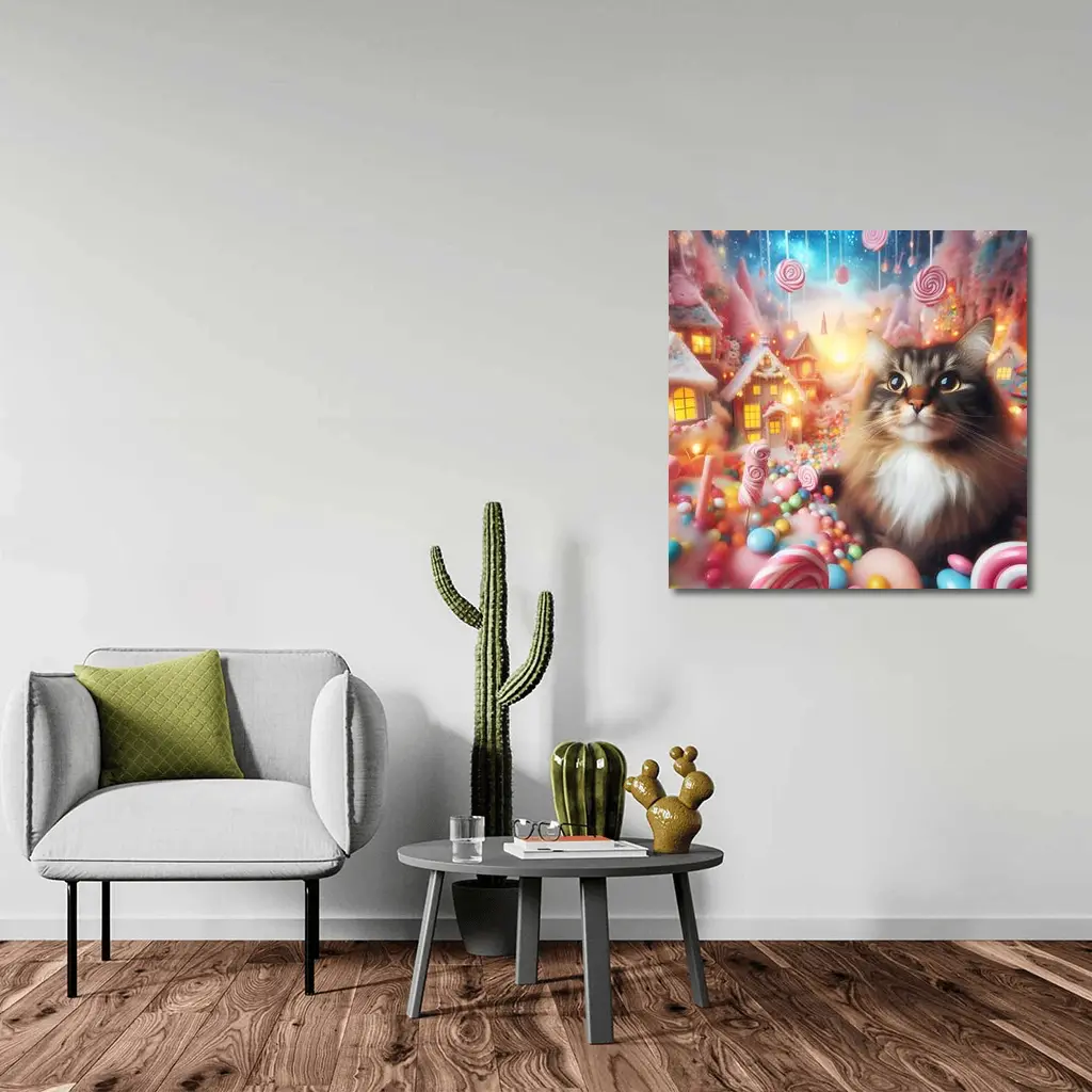 Fluffy Cat in Magical Candy Wonderland – Wall Art