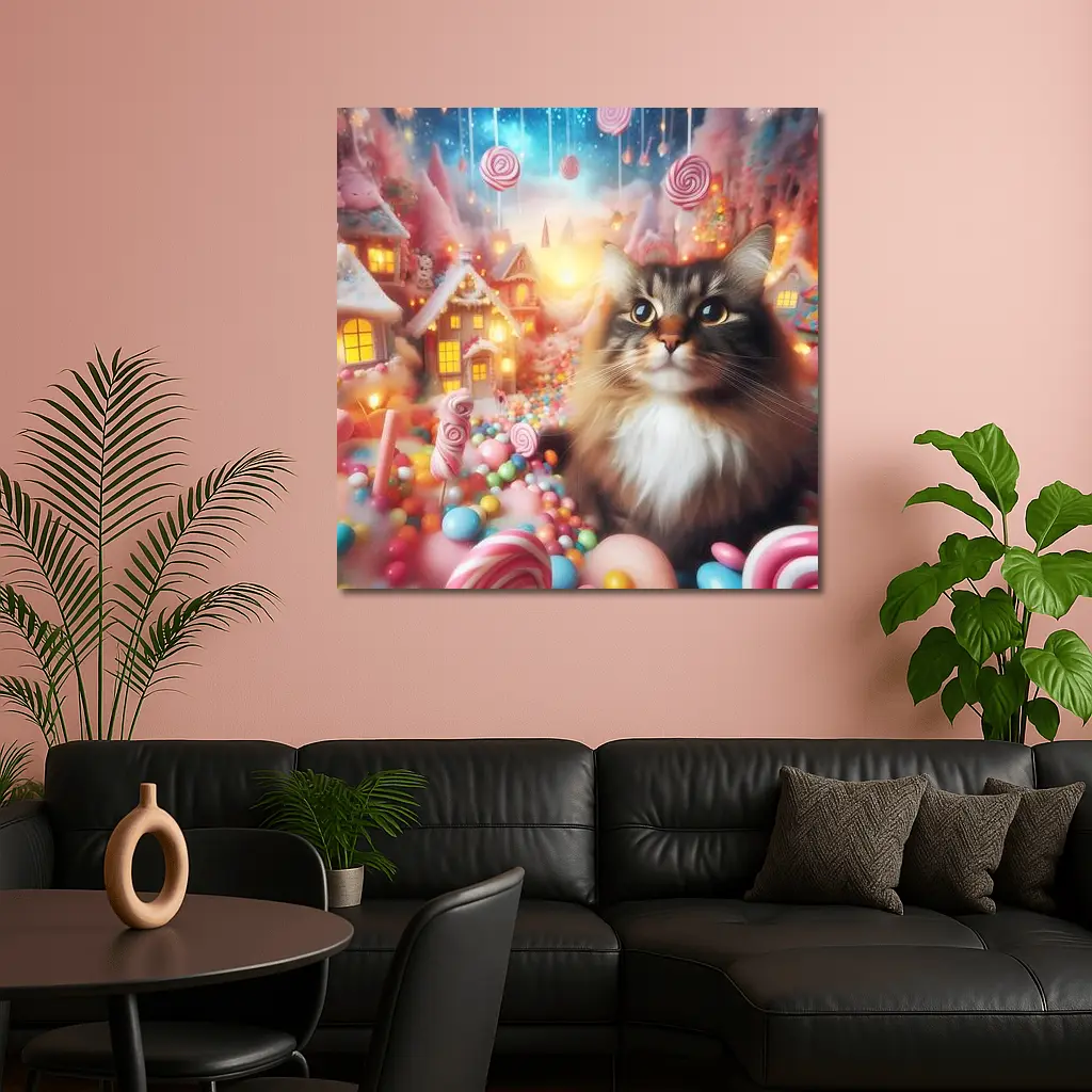 Fluffy Cat in Magical Candy Wonderland – Wall Art