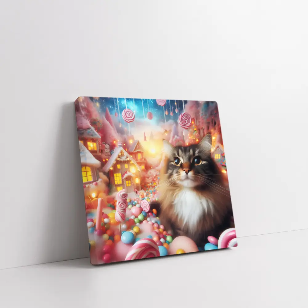 Fluffy Cat in Magical Candy Wonderland – Wall Art
