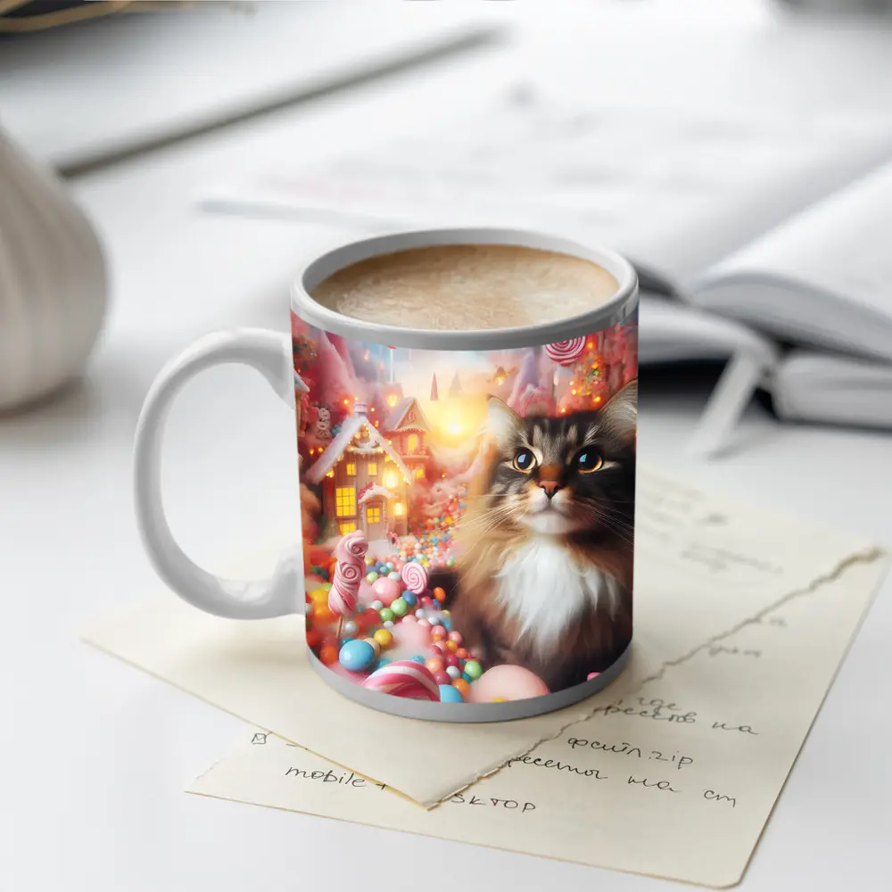 Fluffy Cat in Magical Candy Wonderland – Mugs