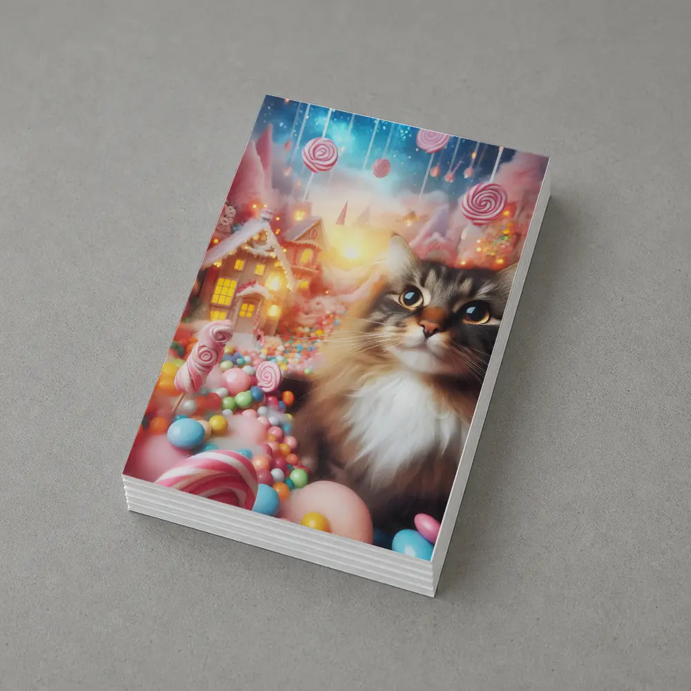 Fluffy Cat in Magical Candy Wonderland – Postcards