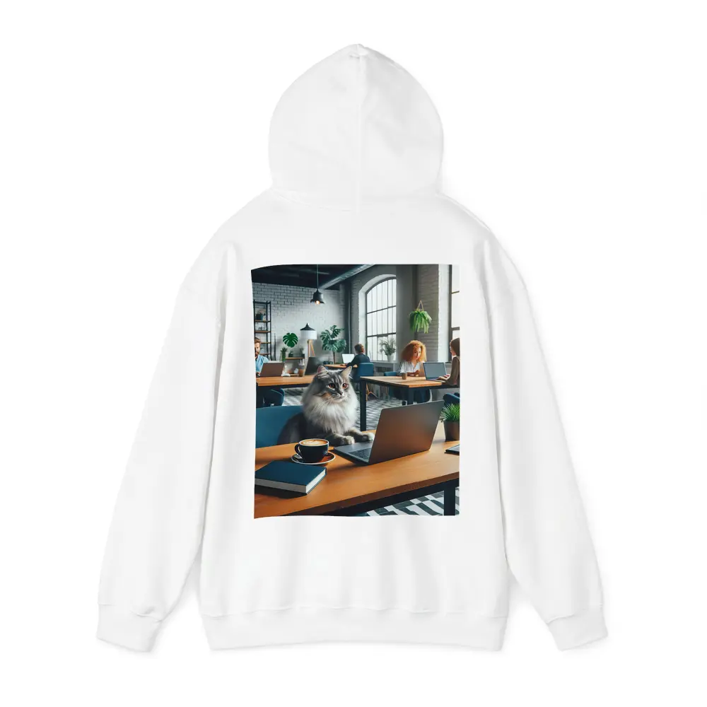 Gray Cat Working Laptop Cozy Office – Hoodies