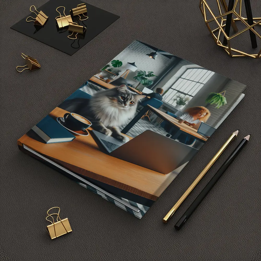 Gray Cat Working Laptop Cozy Office – Notebooks
