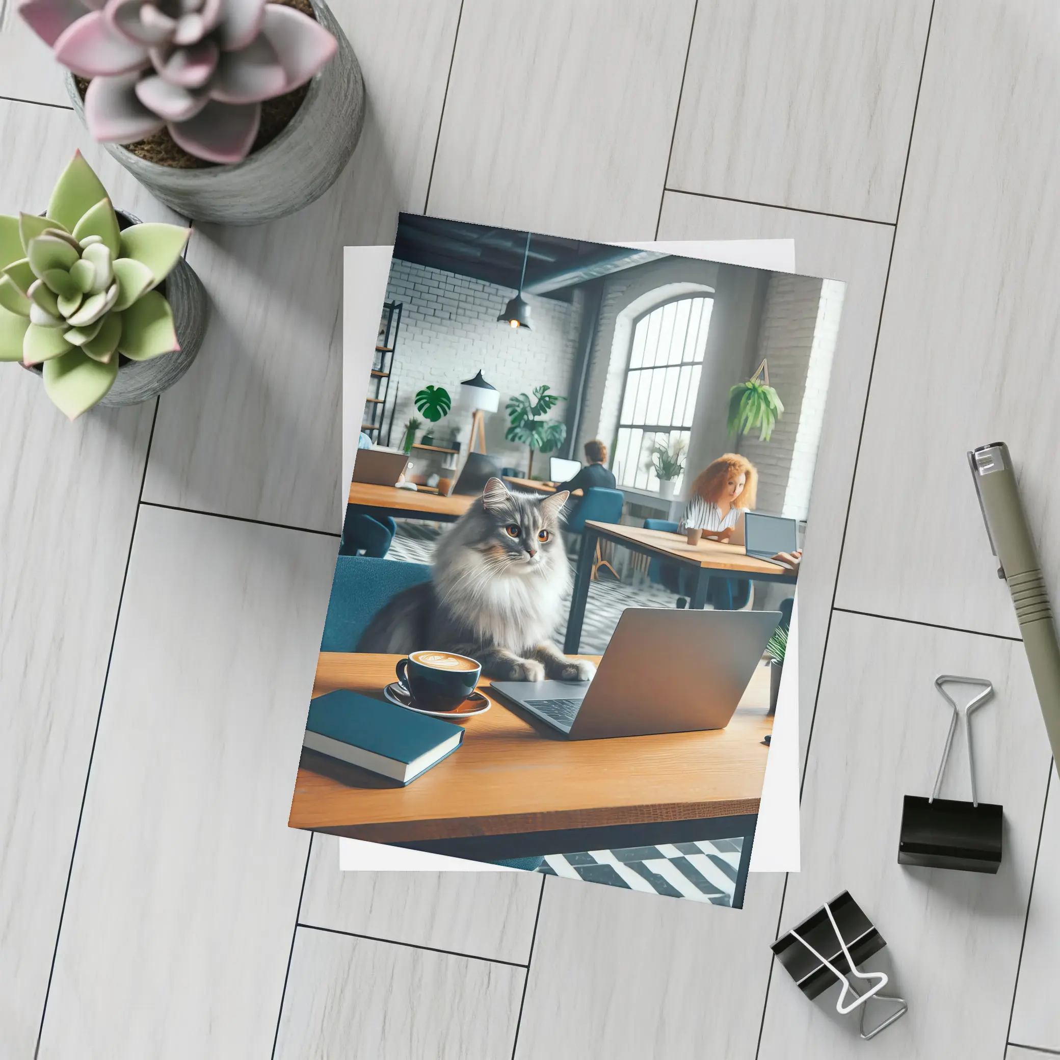Gray Cat Working Laptop Cozy Office – Postcards