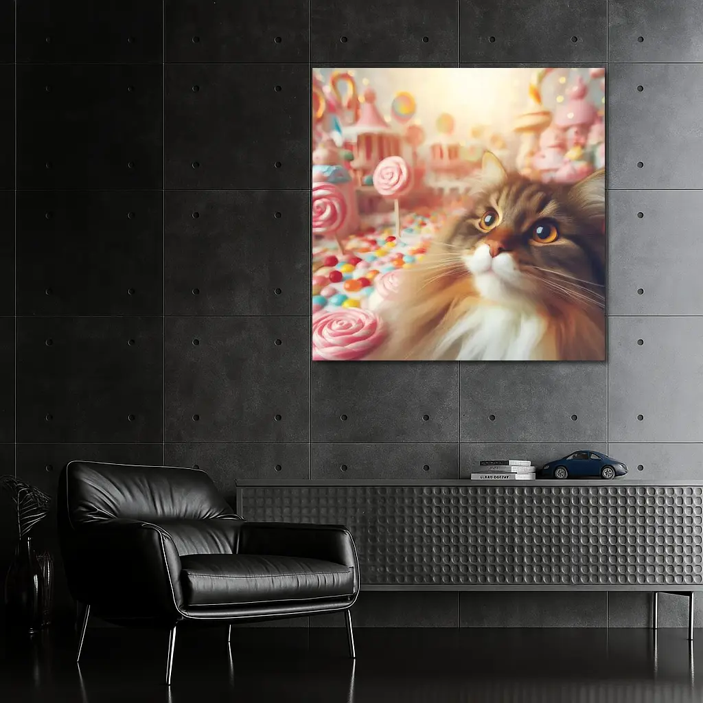 Fluffy Cat in Colorful Candy Fantasy World – Wall Art