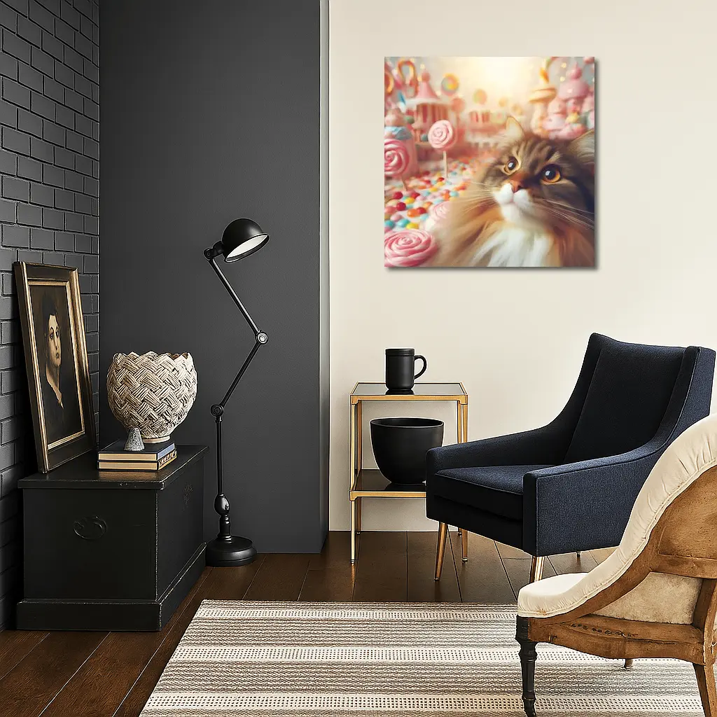 Fluffy Cat in Colorful Candy Fantasy World – Wall Art