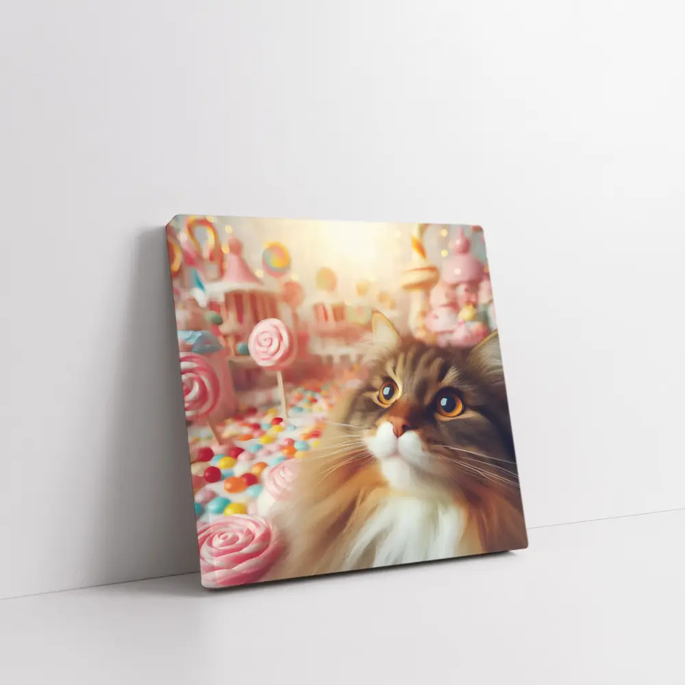 Fluffy Cat in Colorful Candy Fantasy World – Wall Art