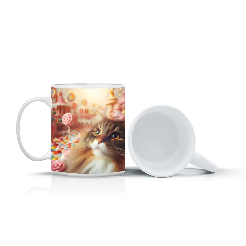 Fluffy Cat in Colorful Candy Fantasy World – Mugs
