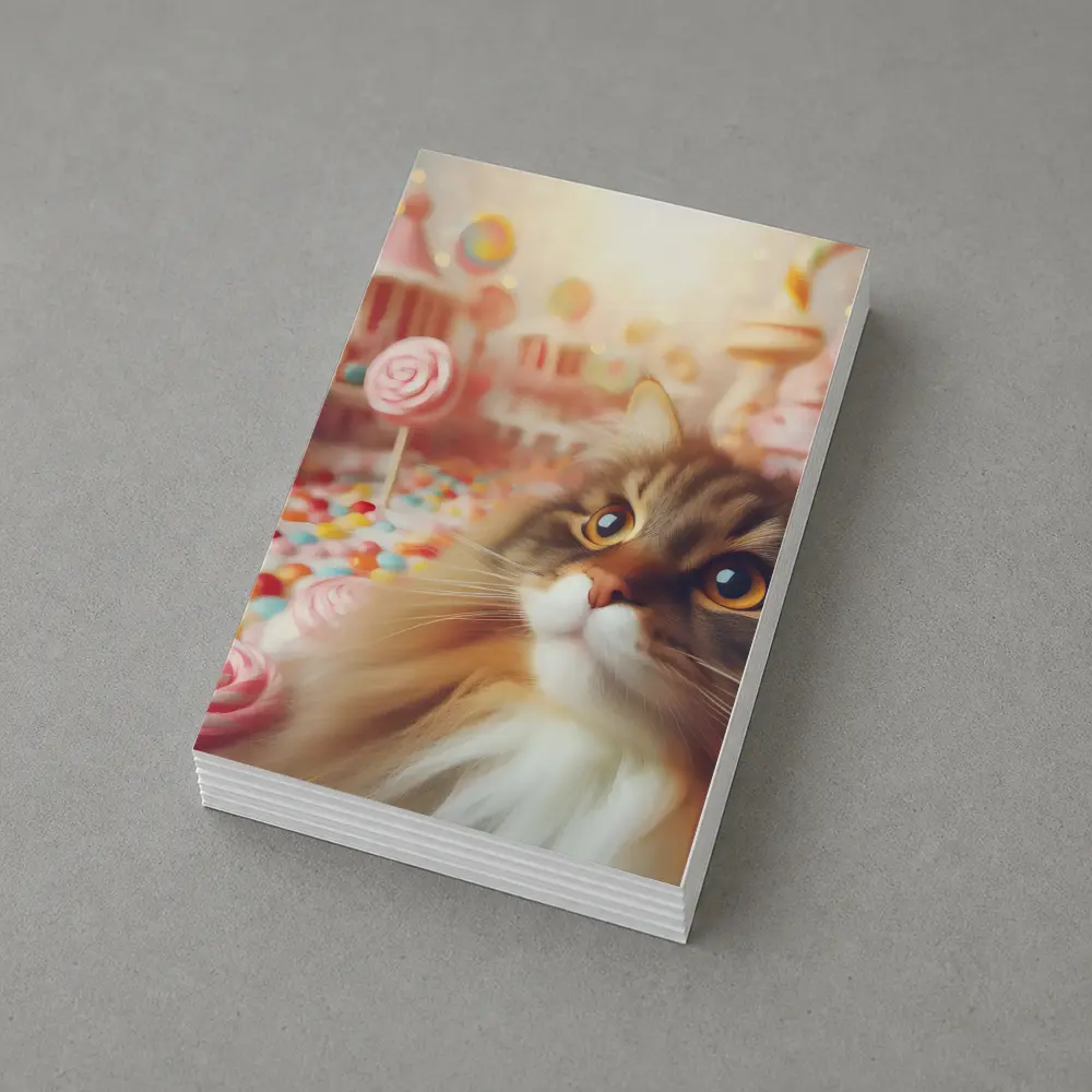 Fluffy Cat in Colorful Candy Fantasy World – Postcards