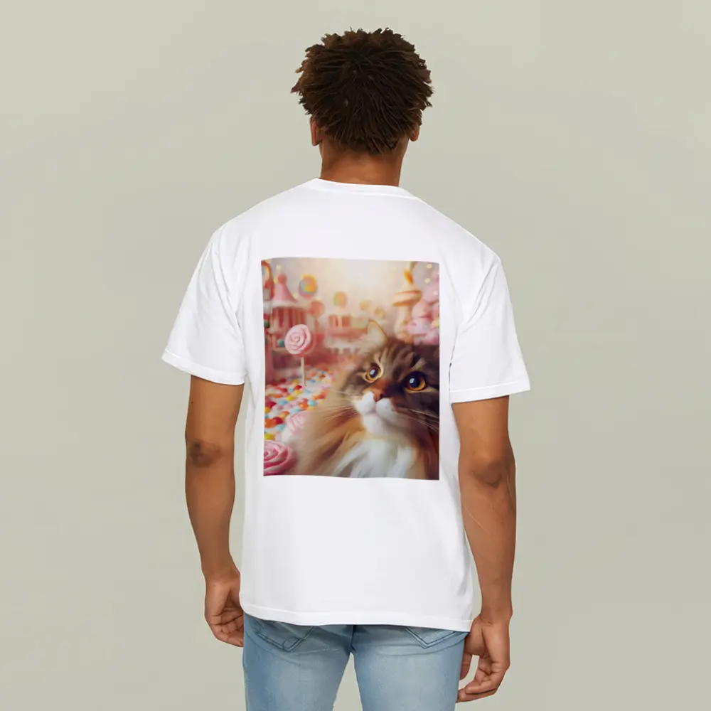 Fluffy Cat in Colorful Candy Fantasy World – T-Shirts