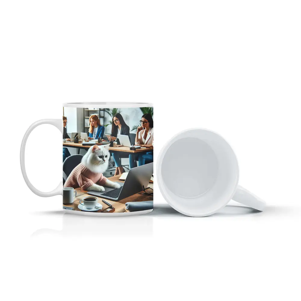 White Cat Working Laptop Office Coworkers – Mugs