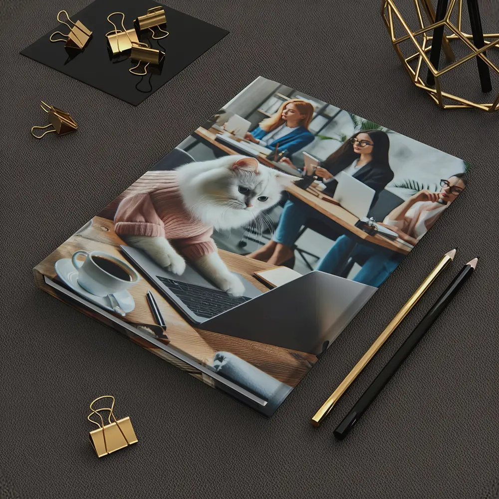 White Cat Working Laptop Office Coworkers – Notebooks