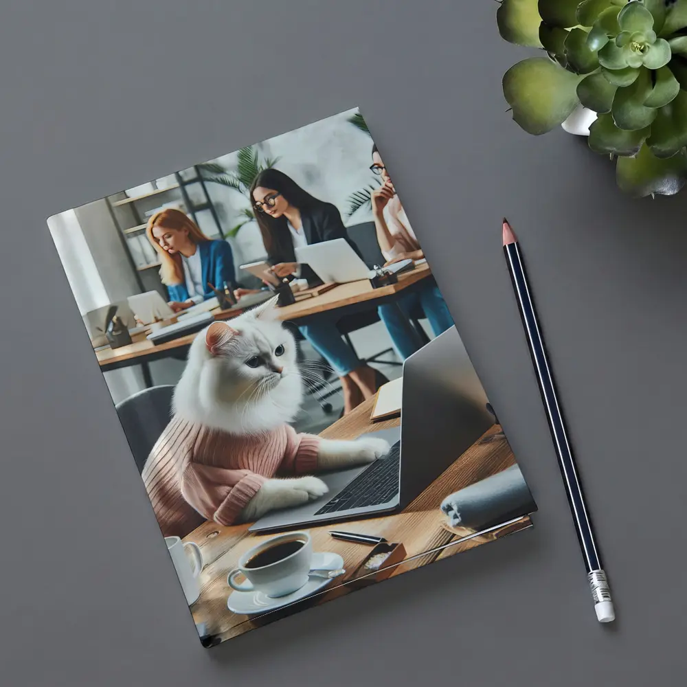 White Cat Working Laptop Office Coworkers – Notebooks