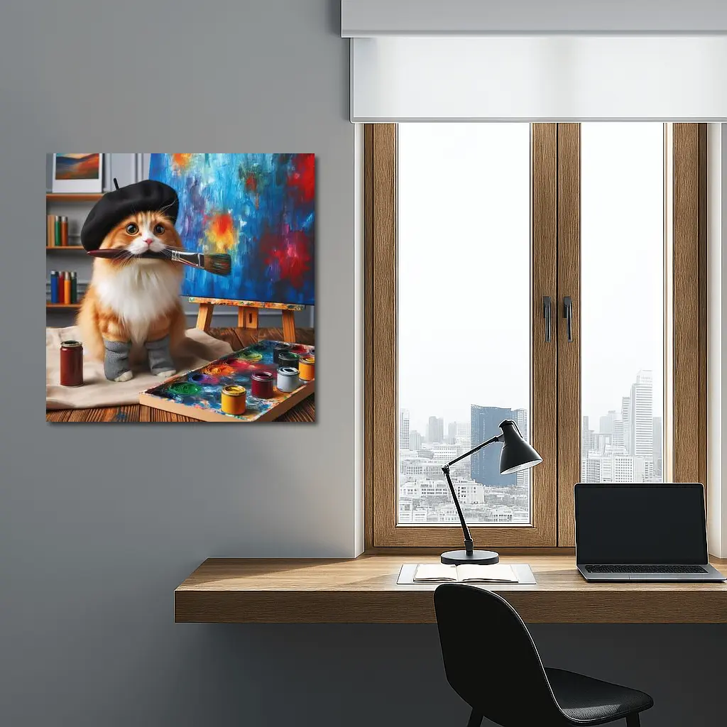 Orange Cat Artist Beret Painting Studio – Wall Art