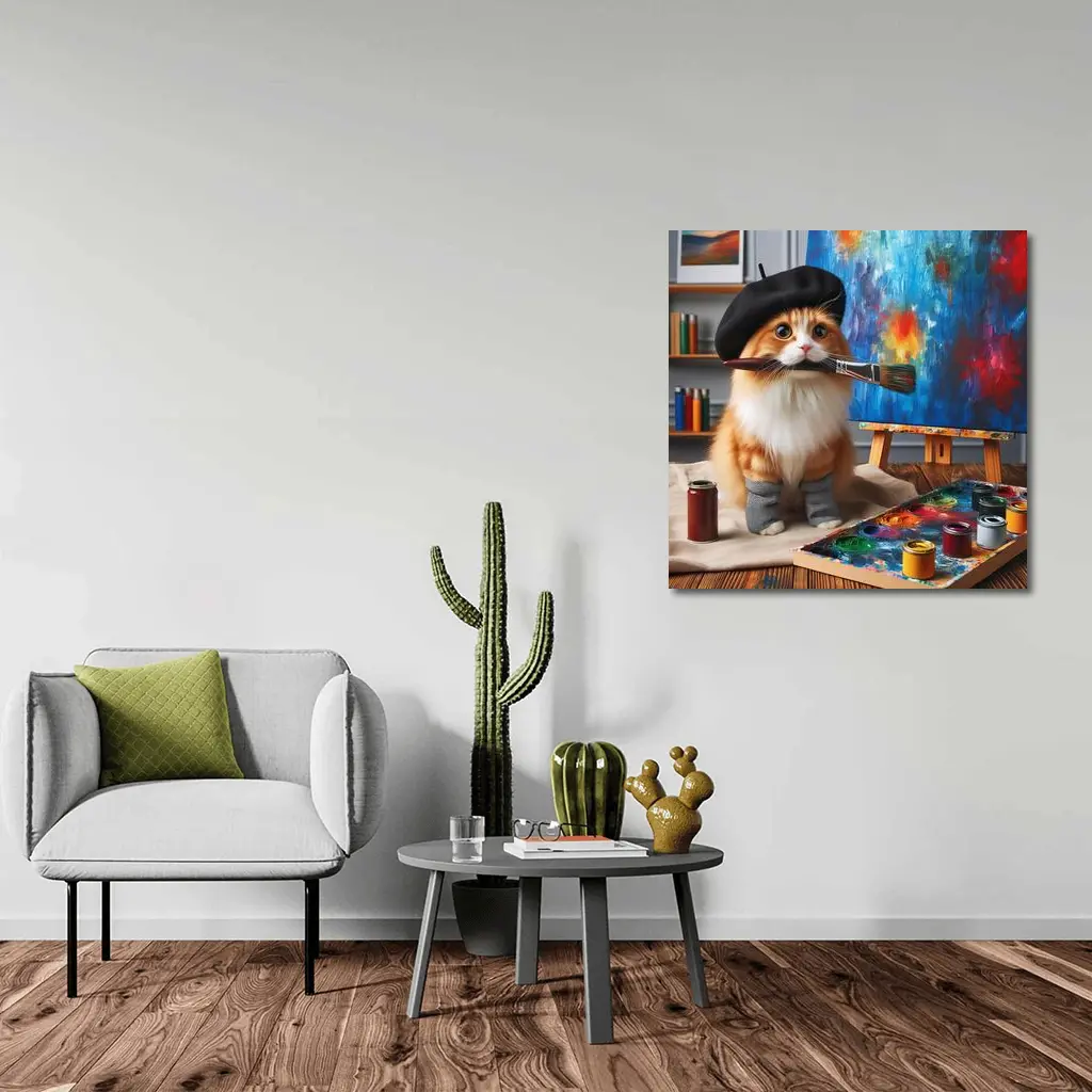 Orange Cat Artist Beret Painting Studio – Wall Art